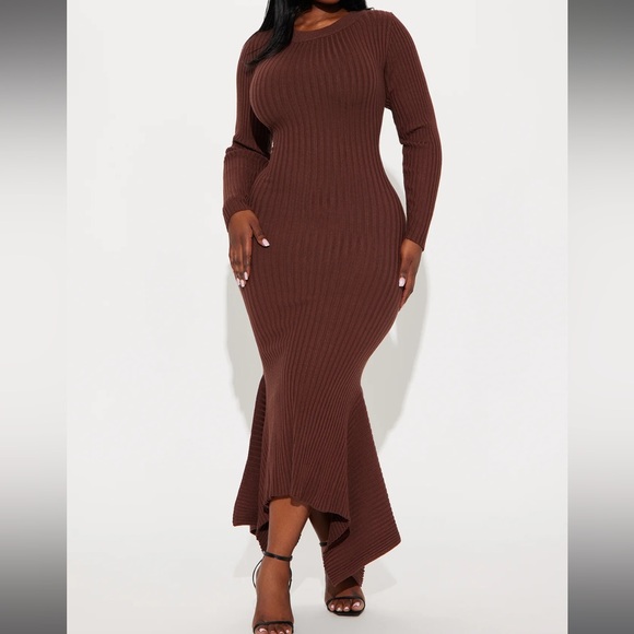 Brand New - Chocolate sweater dress, long sleeve ribbed material - Medium - Picture 2 of 2